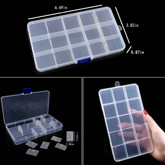 Boîte à bijoux de rangement en plastique Transparent, compartiment réglable, conteneur pour perles, boucles d'oreilles, boîte rectangulaire à bijoux
