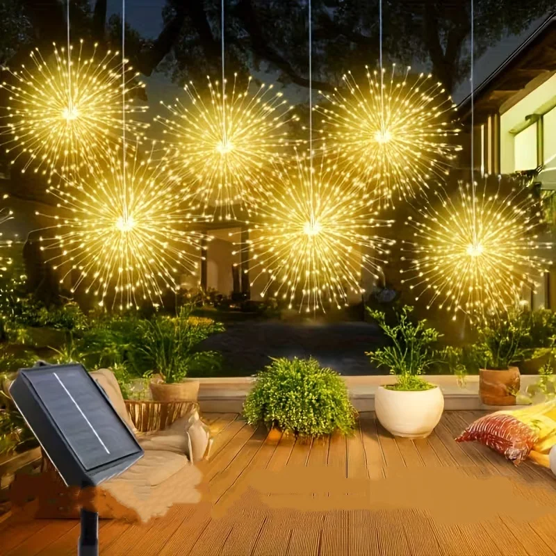4/5 Hängende Solar-Feuerwerkslichter für den Außenbereich, 240/450 LED-Blinkende Sternenlichter, 8 Modi für Gärten, Zelte, Weihnachtsdekoration