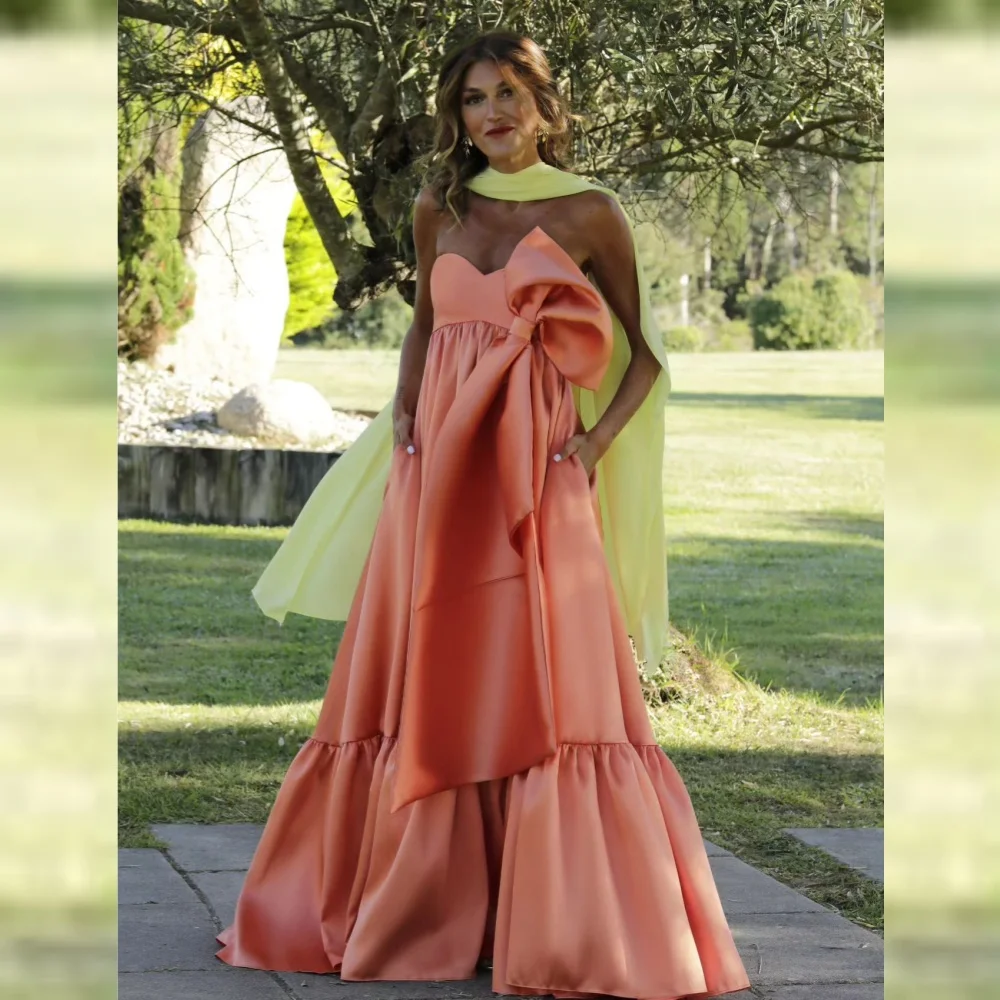 

Satin Draped Pleat Ruched Quinceanera A-line Strapless Bespoke Occasion Gown Long Dresses
