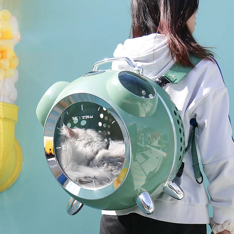 

New Pet carrier visible cat bag temperature and humidity display portable dog backpack alarm clock design travel crate for pets