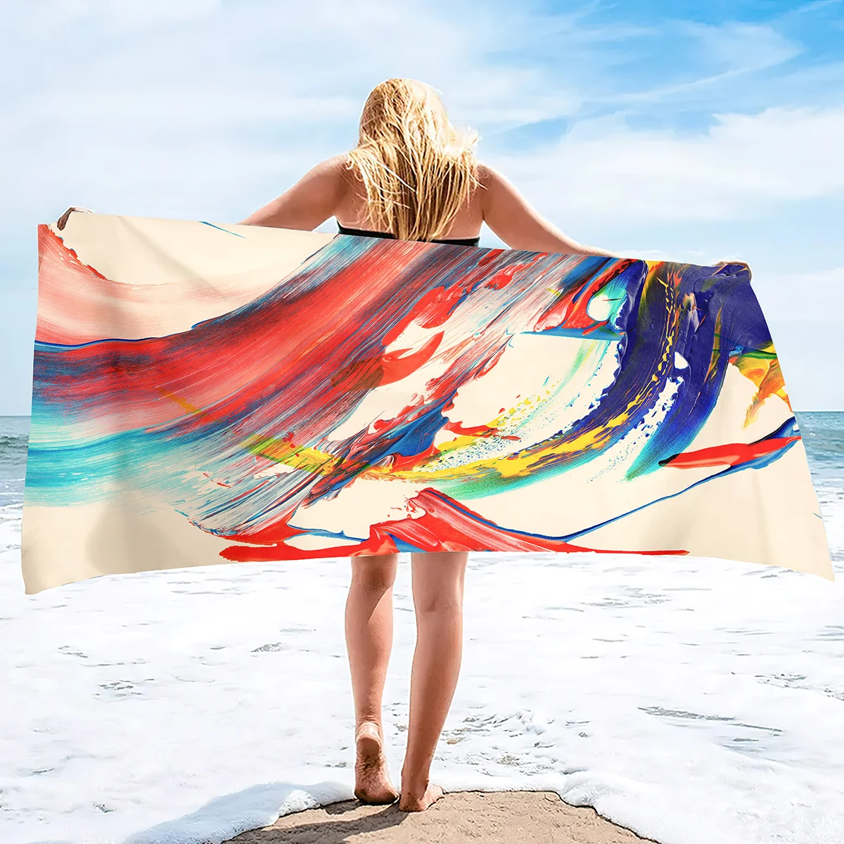 

Microfiber Beach Towels Quick Drying ,Ink Painting Style Absorbent Sand Free Swim Pool Blanket for Camping