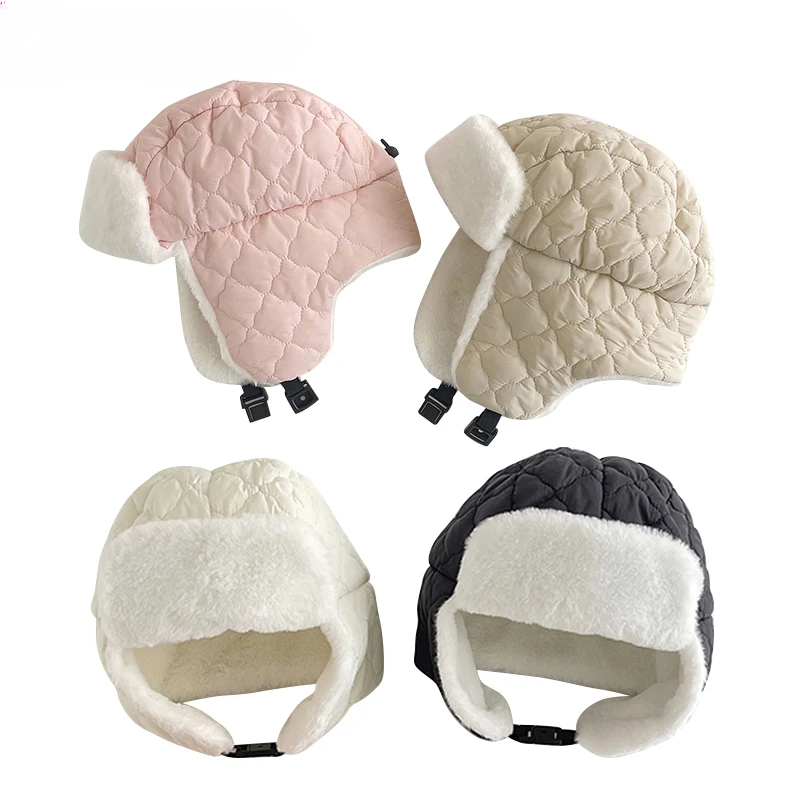 

New Skiing Baby Winter Hat Earflaps Plush Cotton-padded Children Hats for Girls Boys Adjustable Kids Bonnet Cap Accessories 2-8Y