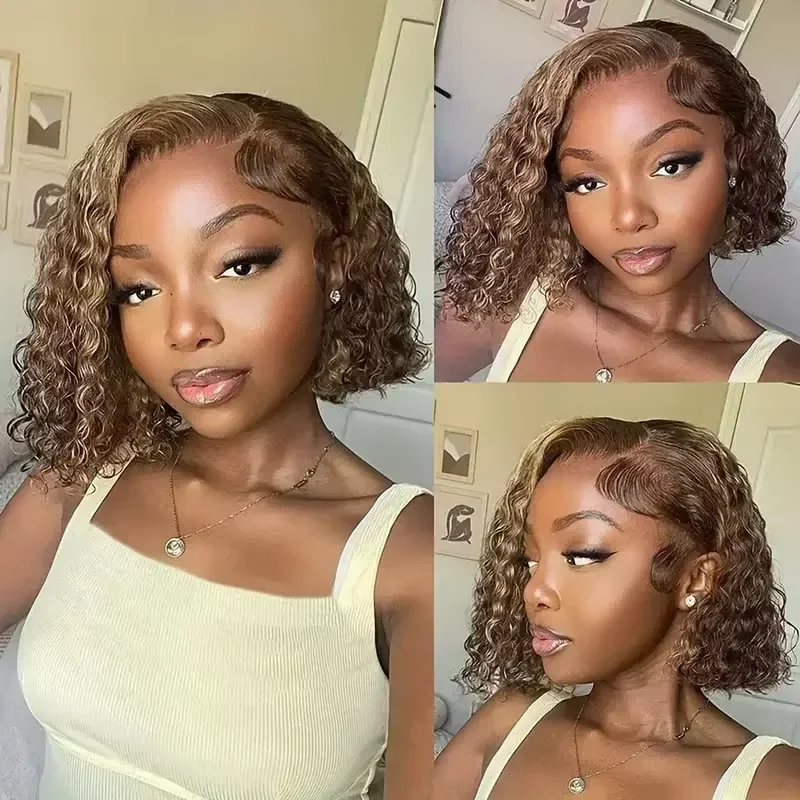 Jerry Curly Human Hairs Bundle Brown Mixed Honey Blonde For Bob Style P4/27 High Light Brazilian Human Hair Extensions 50Gram human hair extensions human hair bundles human hair bulk