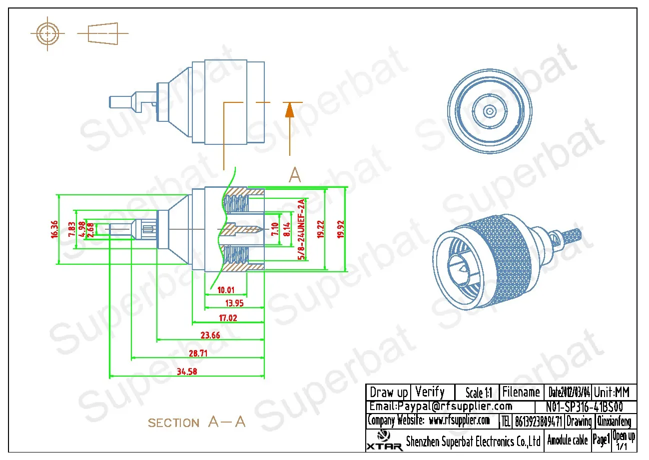 Superbat 10pcs N-Type Crimp Male RF Coaxial Connectors for RG174 RG178 RG316 LMR100 Cable Communication Electronics