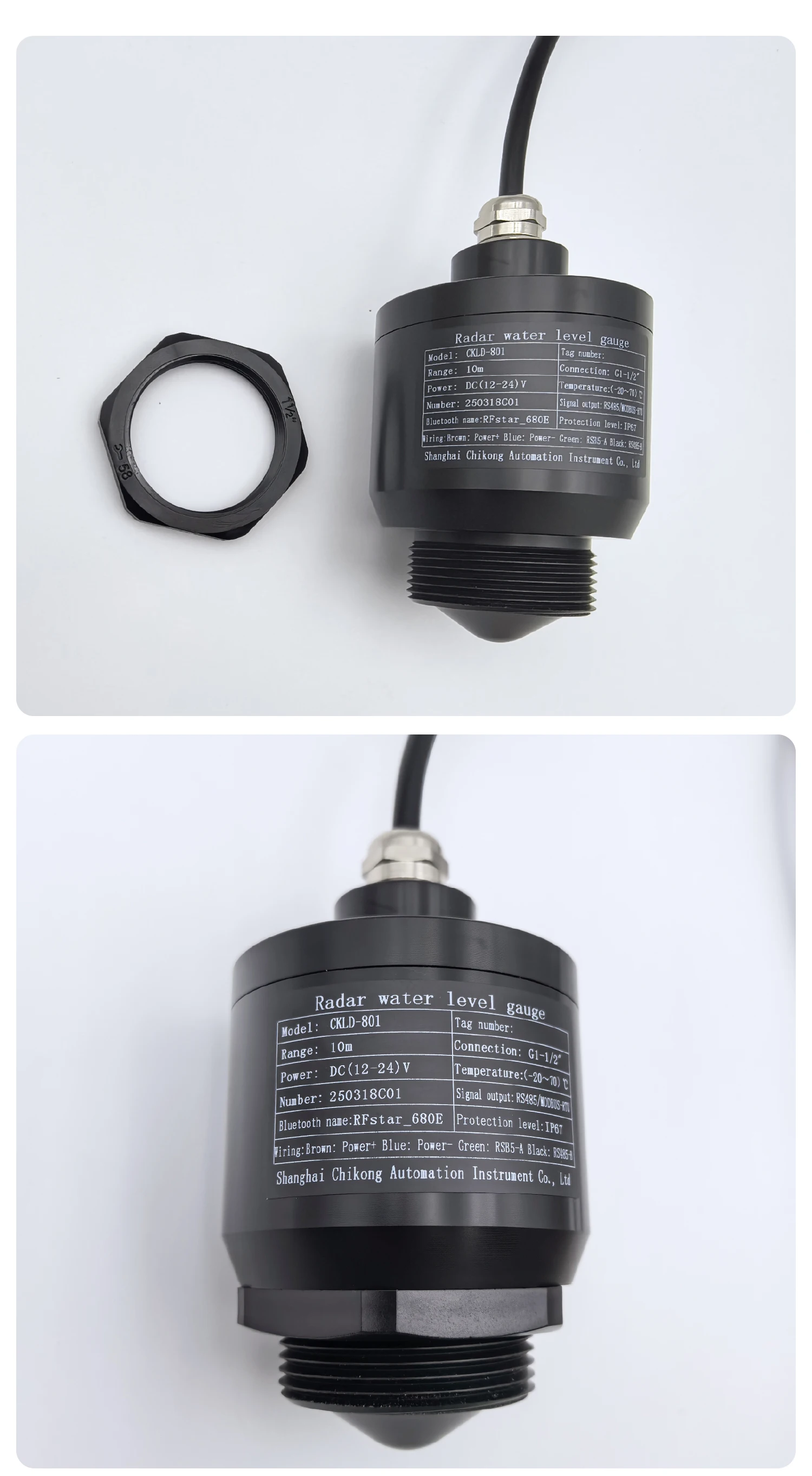 Radar Water Level Sensor Non Contact Level Transmitter 65m RS485 4-20mA PP Probe