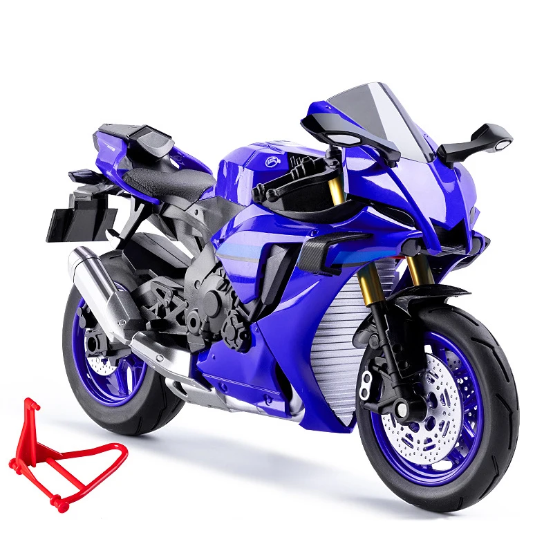 1:10 Yamaha YZF R1M 합금 스케일 오토바이 모델 다이캐스트 장난감 차량 시뮬레이션 사운드 및 라이트 풀백 오프로드 자동차 수집