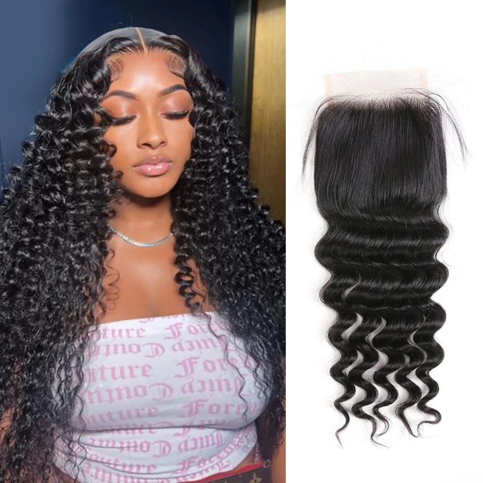 Loose Wave Lace Closure Frontal Human Hair 4x4 Lace Closure Pre Plucked Loose Deep Wave Human Hair For Women Frontal 130%