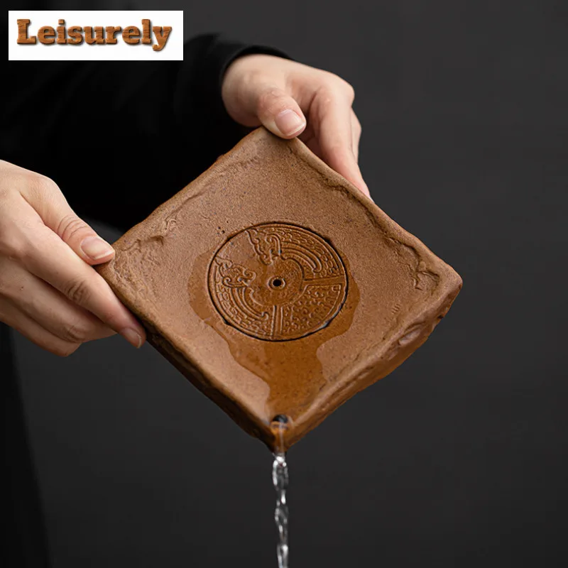 Sauce Glazed Water Storage Pot Bearing Holder Handmade Rough Pottery Dry Soaking Table Household Teaware Support Kung Fu Teaset