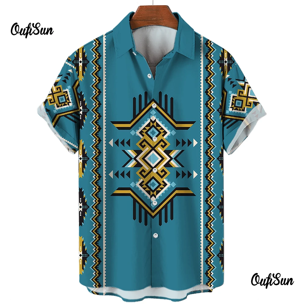 

Shirt For Men 2024 Ethnic Style Men's Shirts Short Sleeved Casual Fashion Hawaiian Shirt Party Summer Street Men's Clothing Tops