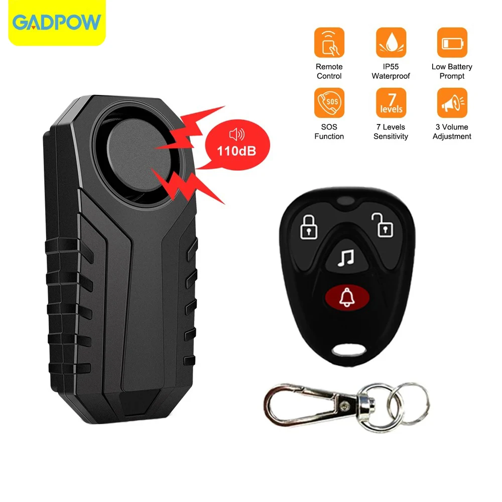 Gadpow Waterproof Motorcycle Alarm 113dB Remote Control Wireless Anti Lost Warning Alarm Sensor Bike Security Protection motorcycle alarm bike alarm anti theft alarm wireless vibration alarm remote control