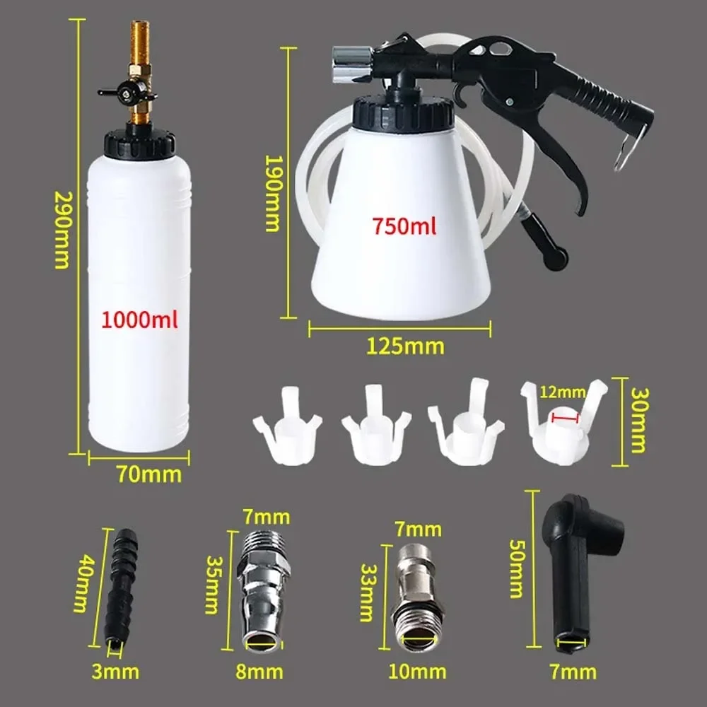 1Pc 1L 0.75L Capacity Car Brake Bleeder Pumping Fluid Pump Kit Oil Change Purge Tank Tubes Repair Tools Truck Automobile Accesso