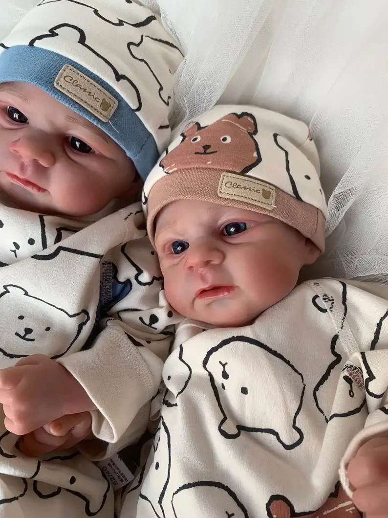 NPK 19inch Reborn Baby Doll Twins Elijah Make-up Handmade 3D Skin Multiple Layers Painting Collectible Art Doll 4