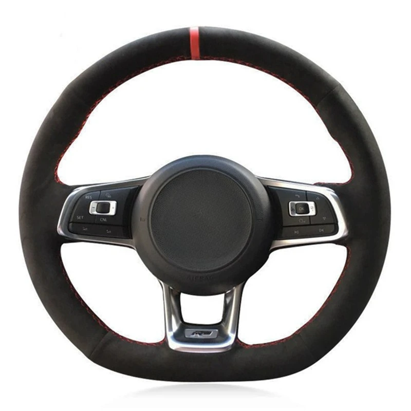 

Black Genuine Leather Suede Car Steering Wheel Cover For Volkswagen VW Golf 7 GTI T-Roc Passat Variant (R-Line) Up! GTI