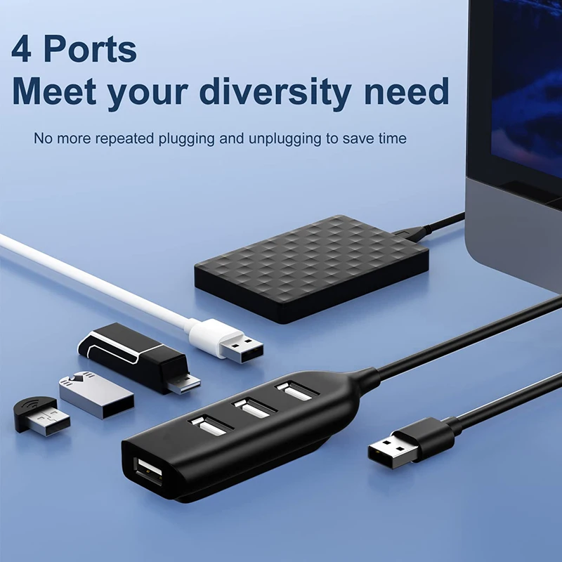 

Высокоскоростной адаптер с 4 портами, компактный USB-разветвитель, концентратор USB 2,0, портативный универсальный адаптер для ноутбука и ноутбука