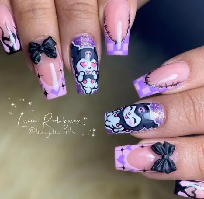 1개 체커보드 쿠로미 네일 스탬핑 플레이트 다양한 표정 쿠로미 스테인리스 스틸 스텐실 네일 스탬프 네일 프린팅 플레이트