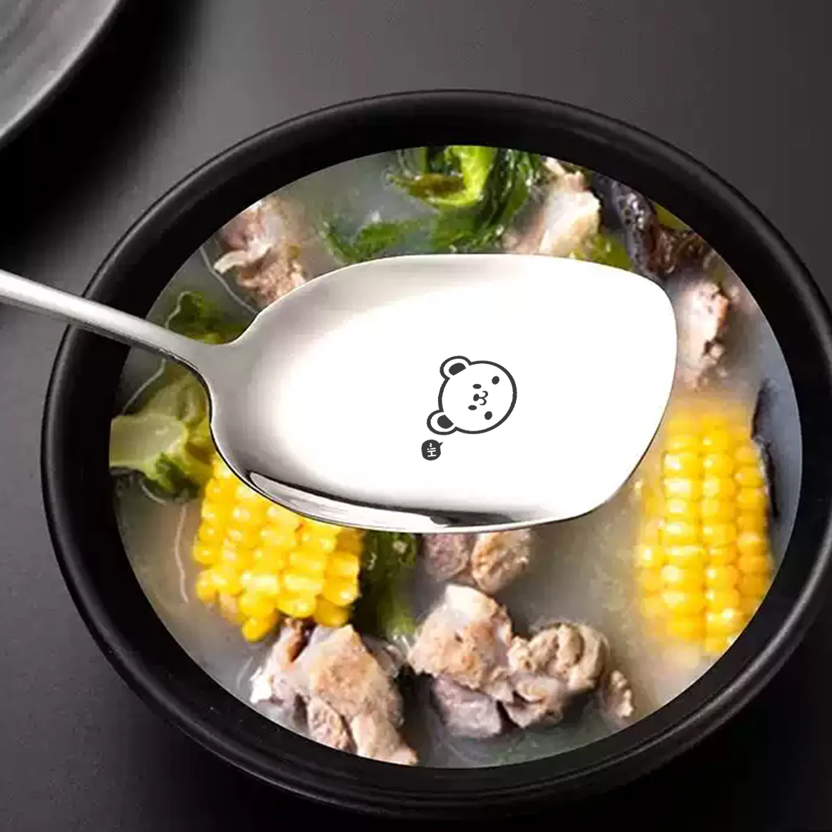 WORTHBUY Large Stainless Steel Spoon et Long Handle Serving Spoon Thicken Dinner Public Restaurant Kitchen Tableware