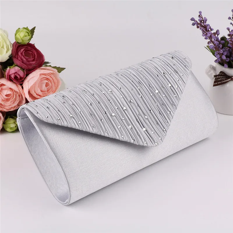 Rhinestone Silver Bag for Women Evening Handbag Glitter Diamante Clutch Bag  for Wedding Party,Silver