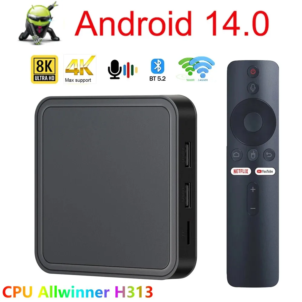 

ТВ-приставка H313 на Android 14, четыре ядра, 8K, Wi-Fi, 16 ГБ