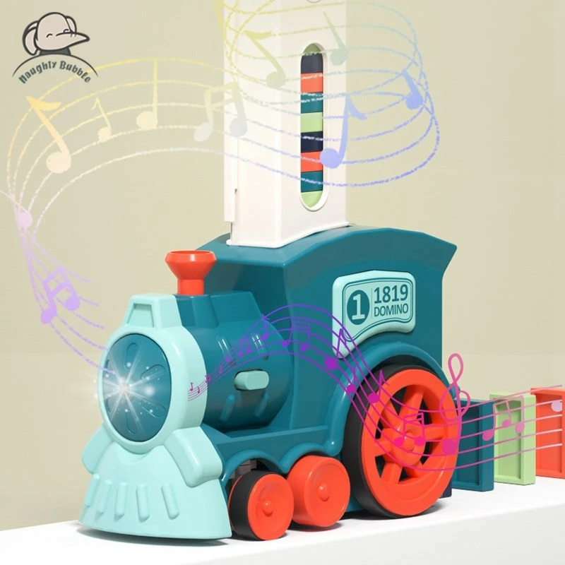 어린이 자동 놓이는 도미노 기차 전기 자동차 보미노 세트 벽돌 블록, 다채로운 보미노 블록, 게임 교육 DIY 장난감 선물 