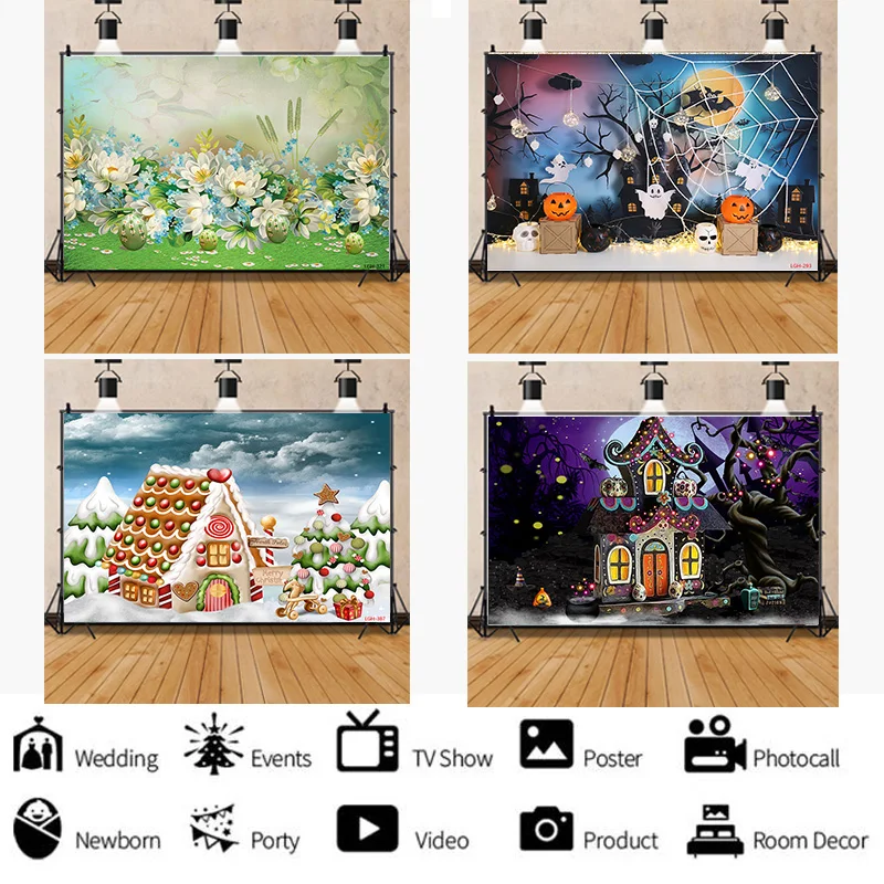 

SHUOZHIKE Christmas Day Photography Backdrops Snowman and Easter Halloween Photo Studio Background LGH-03