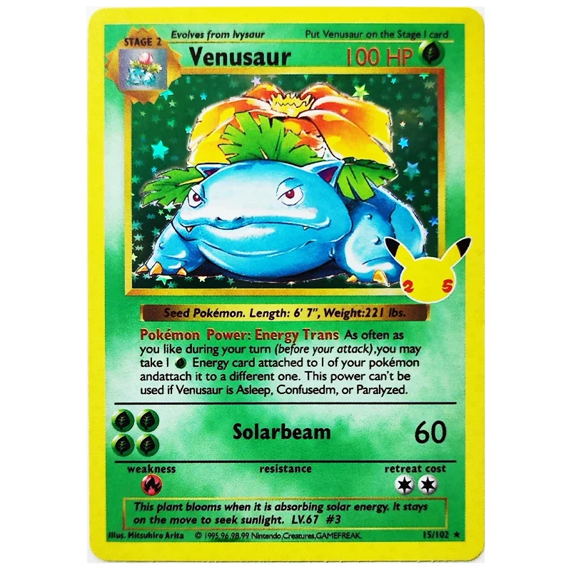 3pcs Pokemon 25Th Anniversary Collection Cards PTCG Charizard Blastoise Flash Cards Game Anime Rare Collection Cards Gift Toys 4