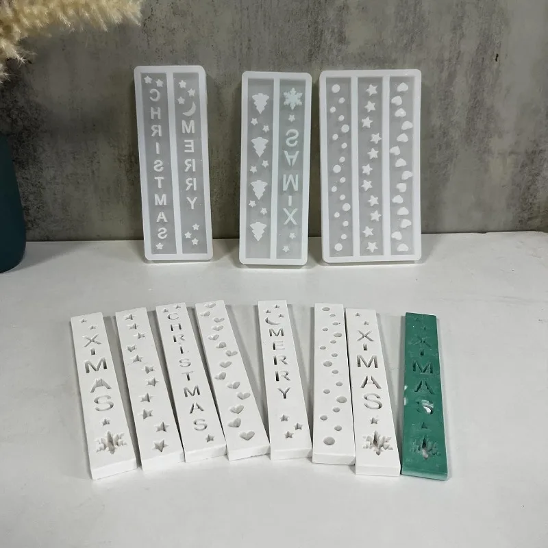 Christmas Series Lantern Candle Holder Silicone Mold Long Strip Splicing Tea Lamp Molds Christmas Tree Star Candlestick Mold