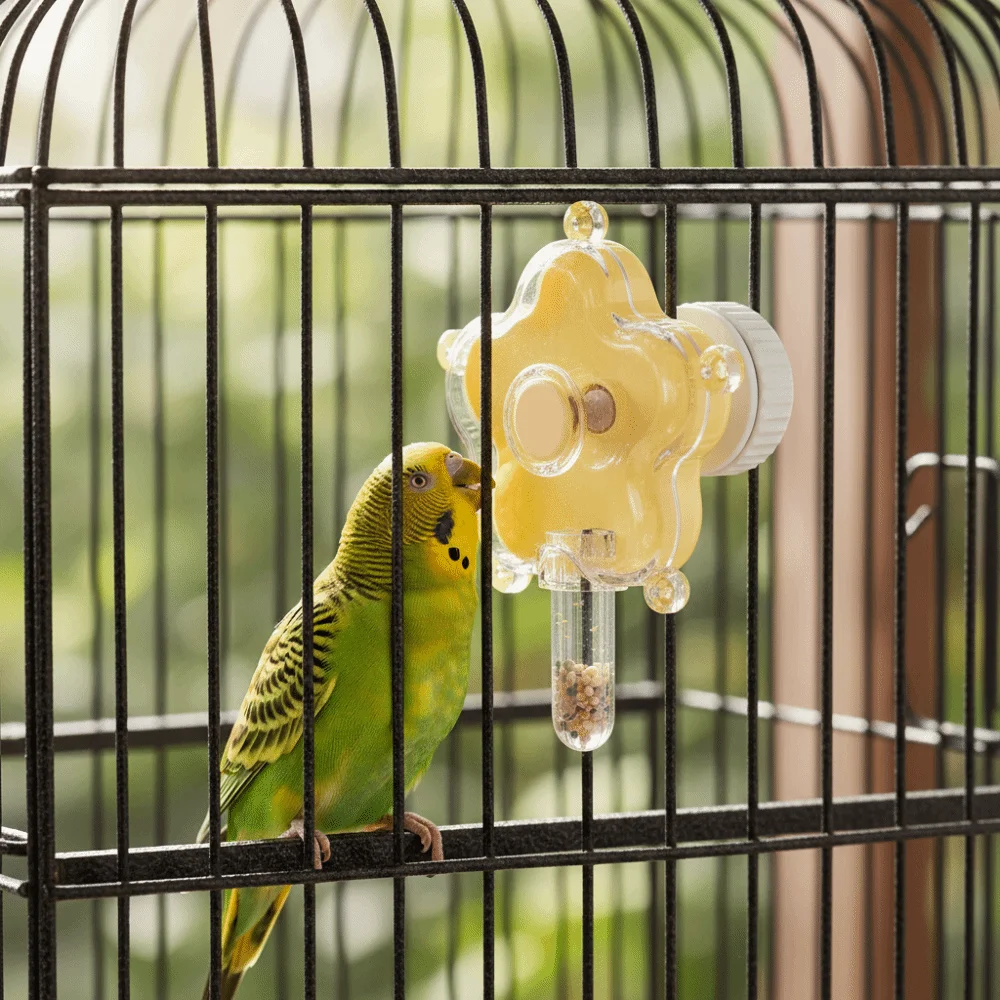 Creative Flowers Shape Rotating Bird Feeder Adjustable Plastic Bird Foraging Gnawing Function Parrot Foraging Activity