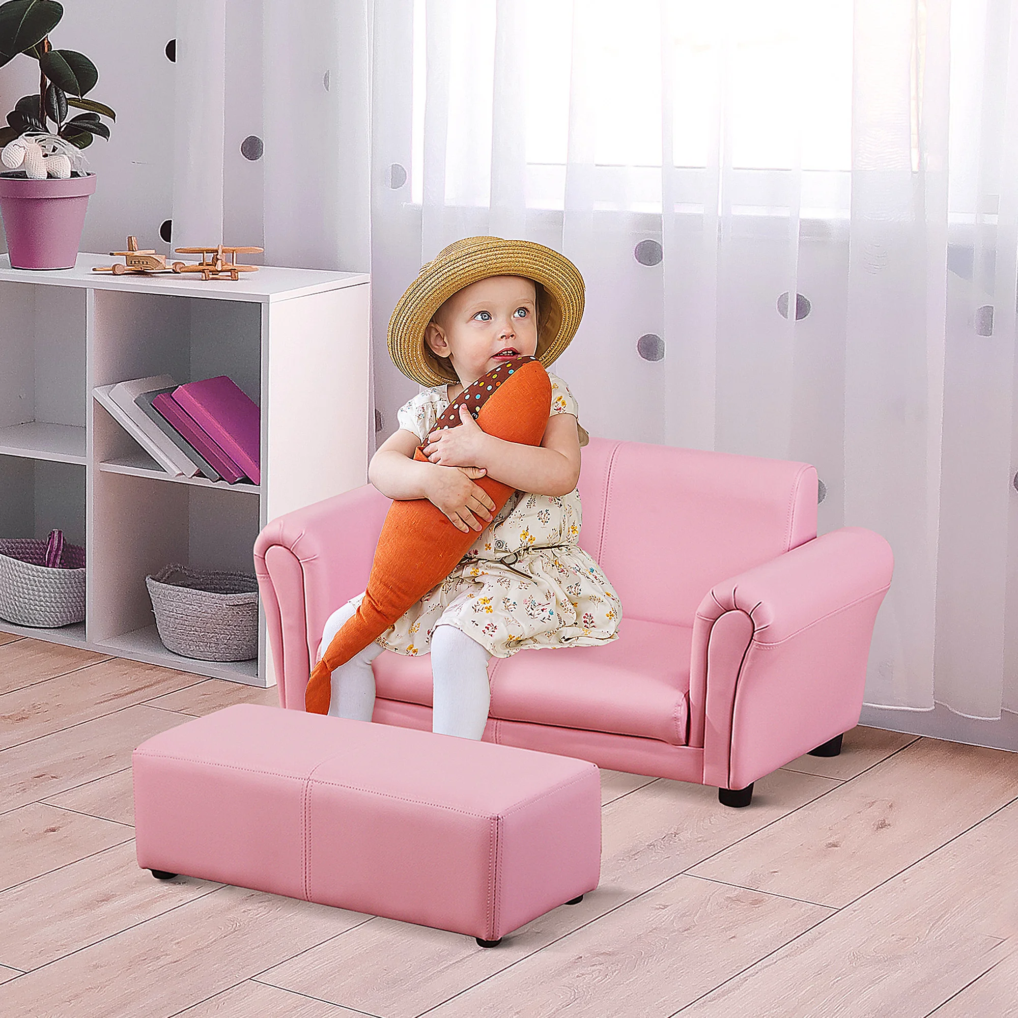 Kids Sofa Set with Footstool for Toddlers and Babies, Pink 2
