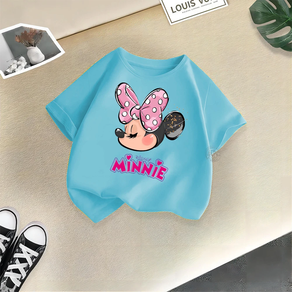 Disney Mickey Minnie Cartoon Printed Boys Girls Street Cotton T-shirt Baby Comfort Crewneck short sleeve top T-shirt top 3