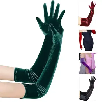 Guanti da sposa lunghi per abito da sposa Abito da donna in velluto lungo 55 cm Rosso Nero Verde Blu