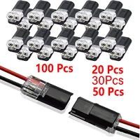 20/30/50/100 Pieces of Locking Plug-In Dual-Wire Led Connectors, 2-Pin 2-Way Universal Compact Cable Connectors