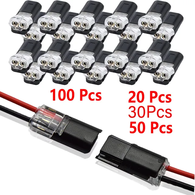 20/30/50/100 Pieces of Locking Plug-In Dual-Wire Led Connectors, 2-Pin 2-Way Universal Compact Cable Connectors