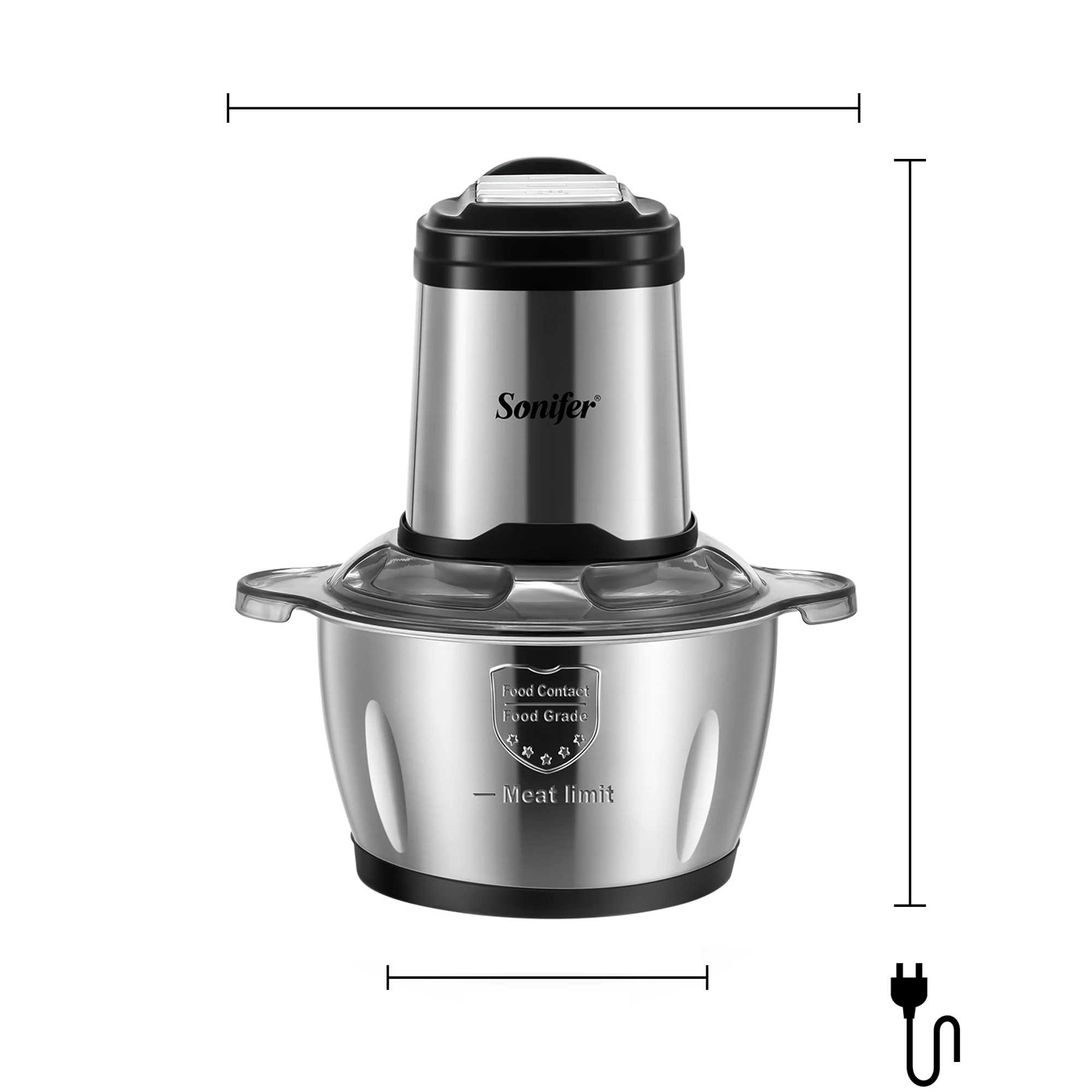 "Sonifer Food Chopper SF-8115 .1.8L high quality stainless steel container .New S blade chopping design 6
