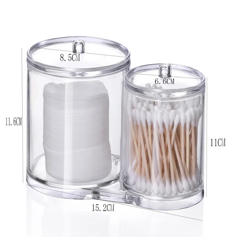 Jewelry Storage Box Holder and Candy Jars Acrylic Round Qtip Container Cosmetic Makeup Cotton Multifunctional Pad Organizer 4