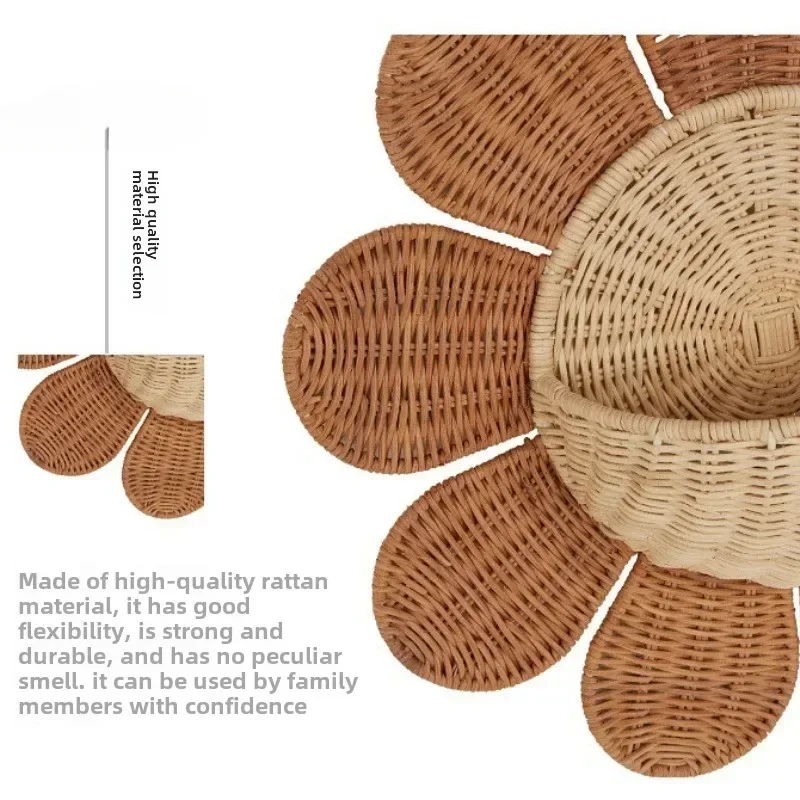 INS Sun Flower Hanging Basket Hand-woven Rattan Kids Room Decoartion Key Sundries Storage Baskets Home Wall Ornaments Props 5