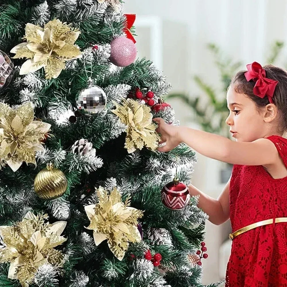 Artificial plants artificial flowers artificial flower artificial flower bouquet 10/5Pcs 14cm Glitter Artificial Christmas Flowers Xmas Tree Ornaments Merry Christmas Decorations for Home New Year Gift Navidad