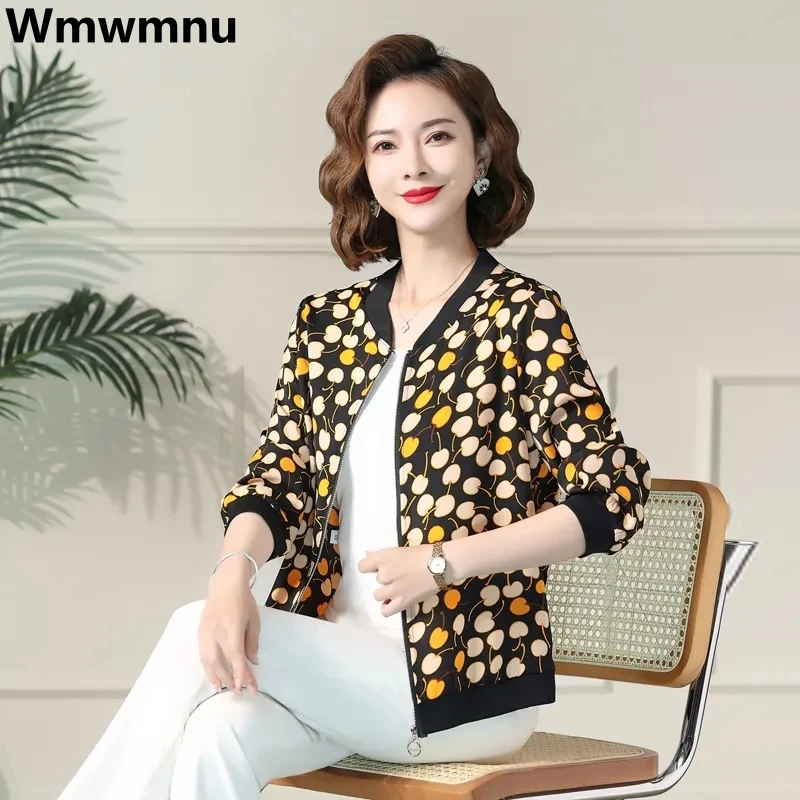 

Vintage Print Short Baseball Jackets Sunscreen Spring Summer Loose Casual Fashion Mom's Chaquetas Plus Size 6xl Elegant New Coat