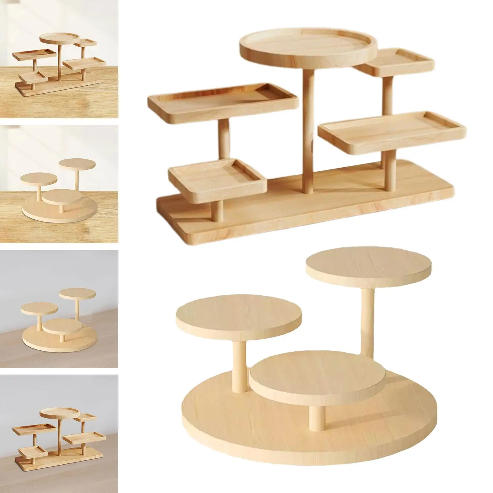 Holder Statue Dessert Collectibles Display Decor Wooden Multi Layer Display Rack for Desktop Livingroom Party Home Restaurant