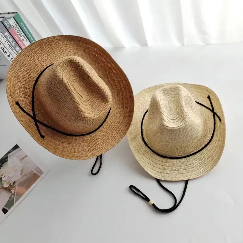 Straw Cowboy Hats Western Cowgirl Hat for Summer Holiday Woven Beach Sun Hat with Wide Brim Shapeable Cowboy for Women Men