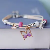 Kpop Cute Colorful Butterfly Bracelet for Women Girl Fashion Hand-woven Star Bell Beads Flower Pendant Bracelet Sister's Jewelry 1