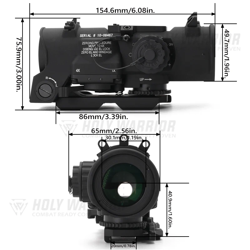 Rifle scope red dot sight Holy Warrior DR 1-4x fixed dual field of view red illumination scope with full markings for airsoft hunting