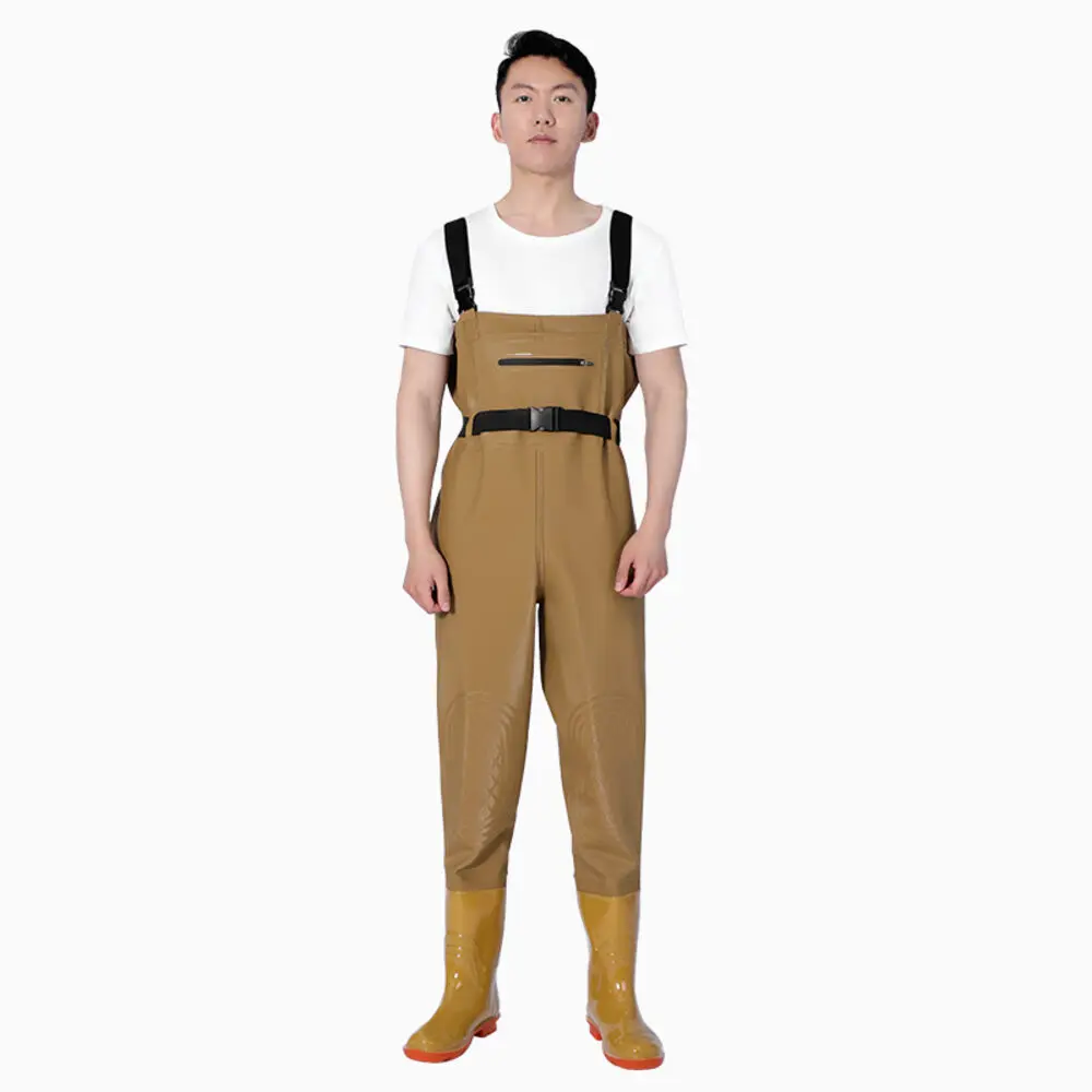 Fashion Adjustable Fishing Waders-Waterproof Fishing Pants with Bootfoot Shoes Outdoors Man Water Accessories,Khaki
