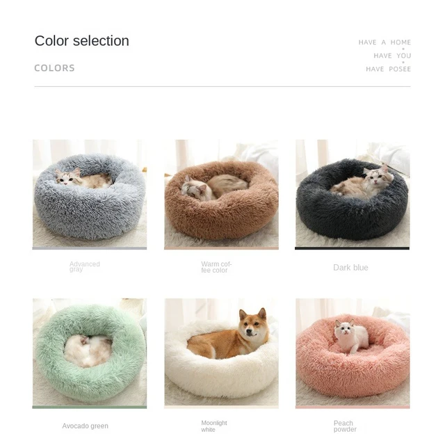 Kimpets Round Cat Bed Dog Pet Bed Kennel Non-Slip Winter Warm Dog Kennel Sleeping Long Plush Soft Puppy Cushion Mat Cat Supplies 3