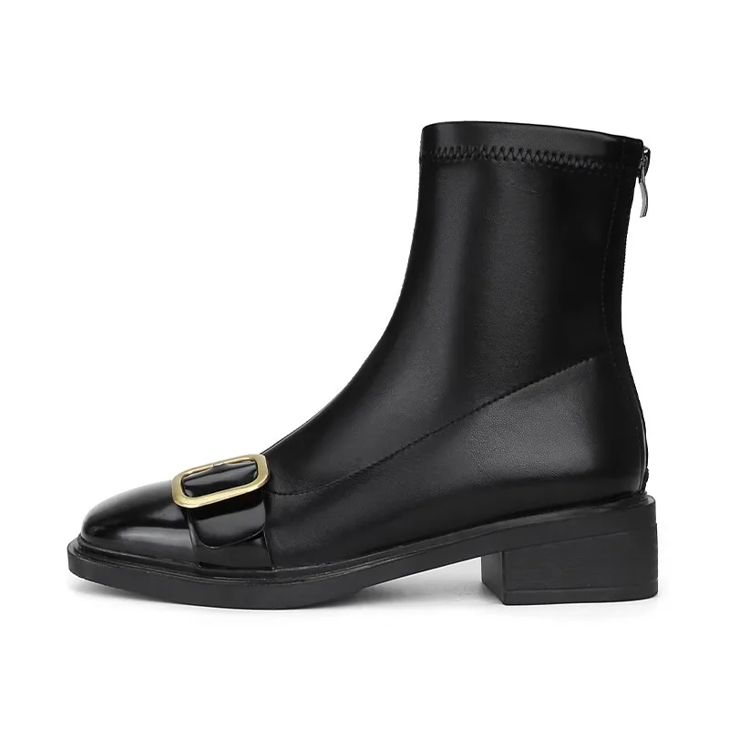 

2023 Autumn New Martin Boots Women's Boots Classic Small Gold Button Shoes for Women Square Headed Thick Heel Elastic Boots