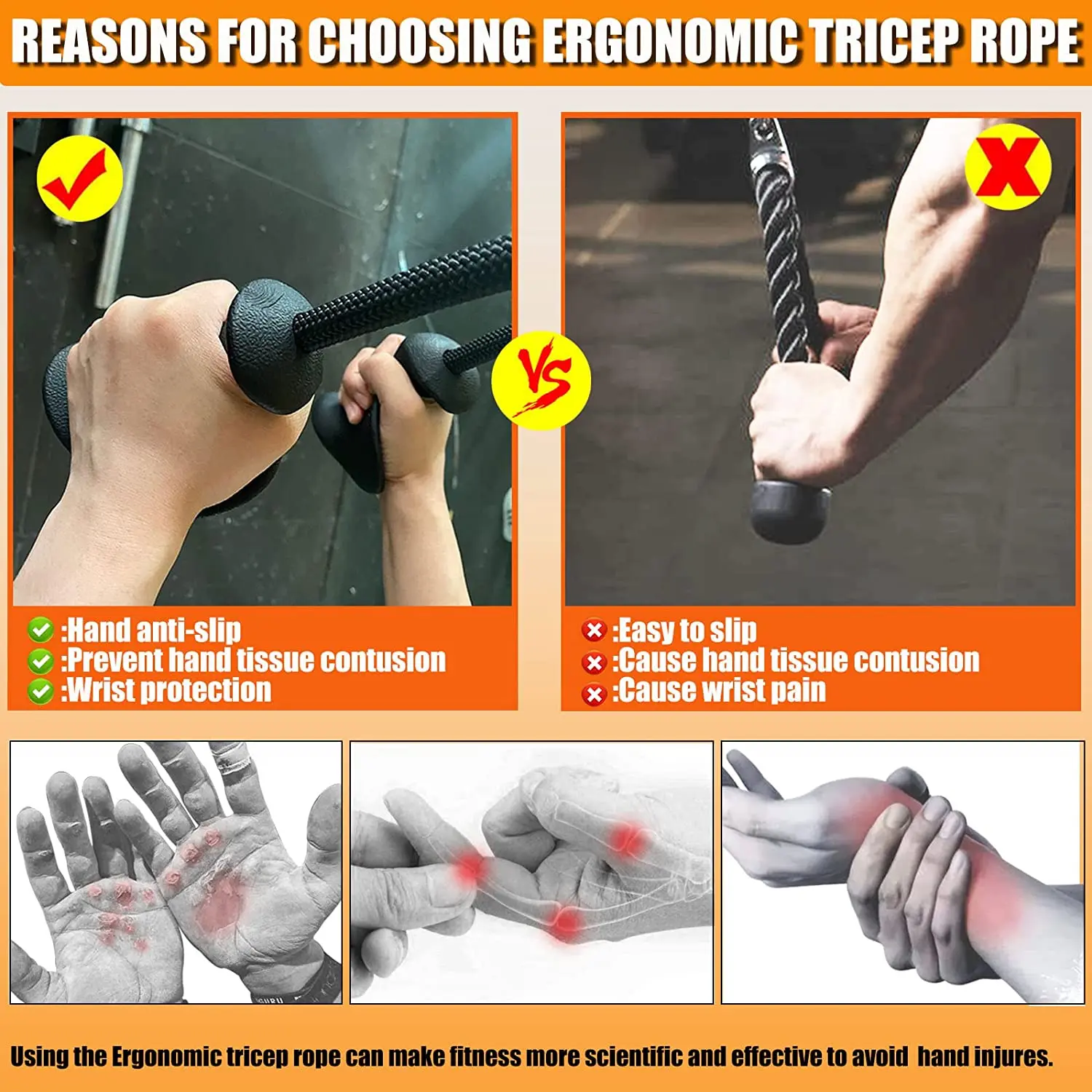 Ergonomic Triceps Rope Pull Down Attachment with Anti-Slippery Natural Rubber Grip for Activating More Muscle Fibers Facepulls 5