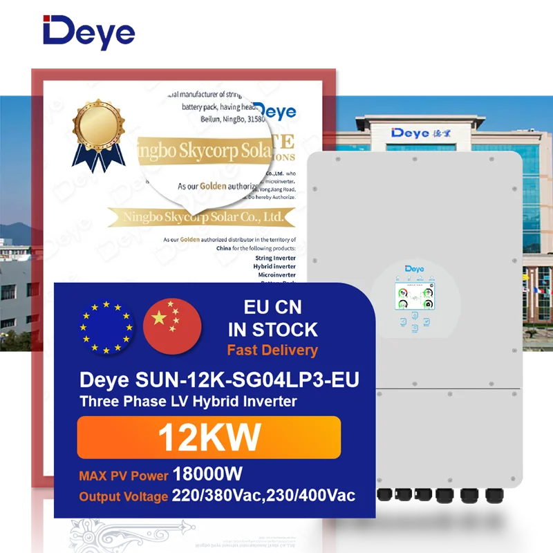 EU โกดัง Deye SUN-12K-SG04LP3-EU 3 Phase Hybrid Solar Inverter 8KW 10KW ...