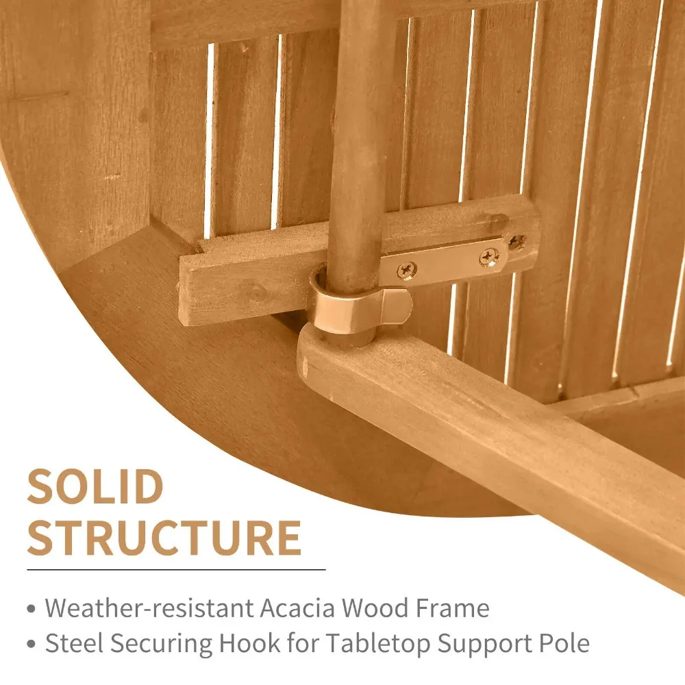 3 Piece Folding Acacia Wood Outdoor Patio Bistro Table and Chair Set 5