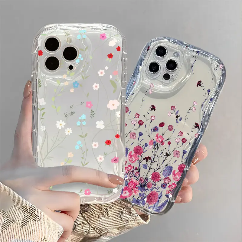 Clear Floral Leaf Wave Design Phone Case