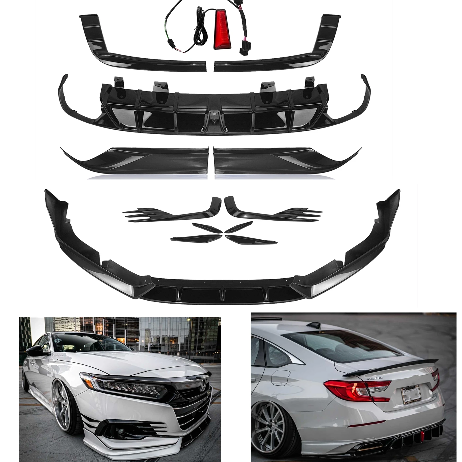 

Front Bumper Lip & Rear Diffuser Bumper & Fog Lamp Frame Air Vent Cover Trim For Honda Accord 2021 2022 Yofer