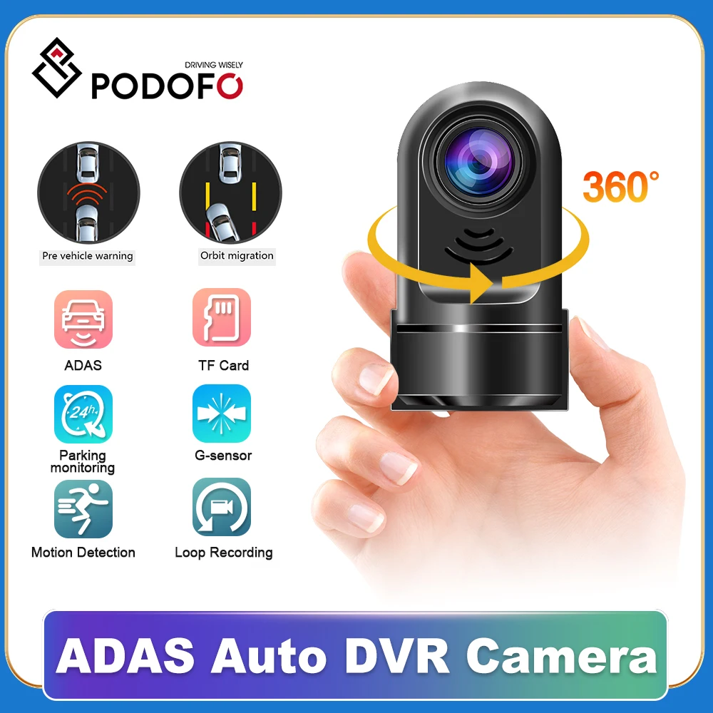 Podofo Hd 1080P Adas Dash Cam 360 ° Mini Car Dvr Usb Loop Record G-Sensor Recorder Per Android Car Radio 24 Ore Monitor Di Imballaggio